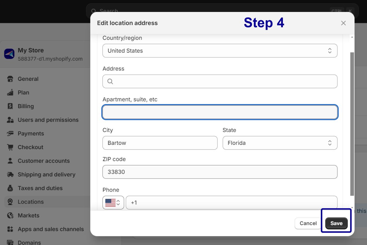 Modify location on Shopify